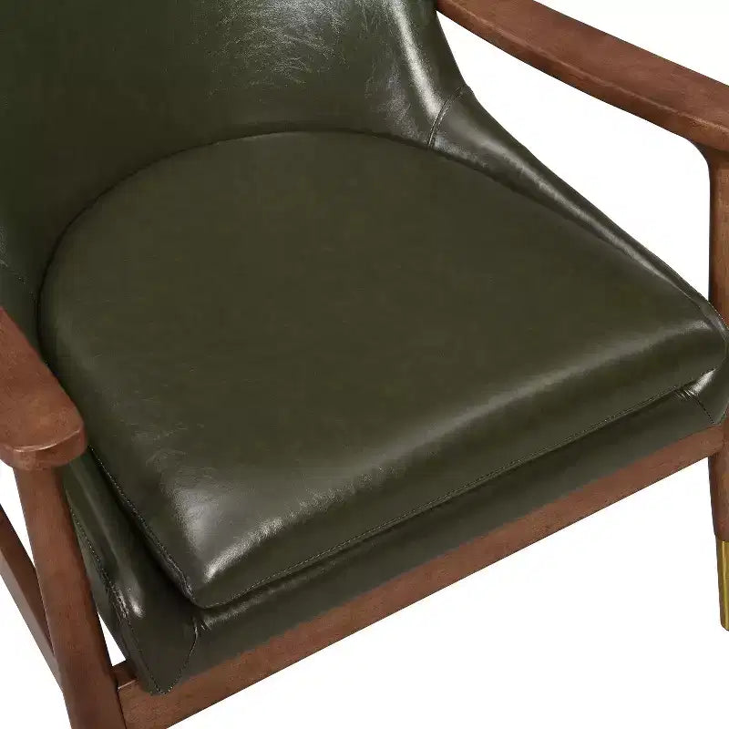 Fotel dekoracyjny w stylu mid-century o szerokości 29.2 cala, z tapicerką z ekoskóry i nogami zakończonymi mosiężnymi nakładkami, do salonu lub biura