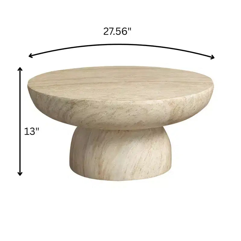 Tavolino da caffè rotondo in pietra ricostituita, tavolino decorativo con piedistallo per interni o esterni, design scolpito con piedini antiscivolo