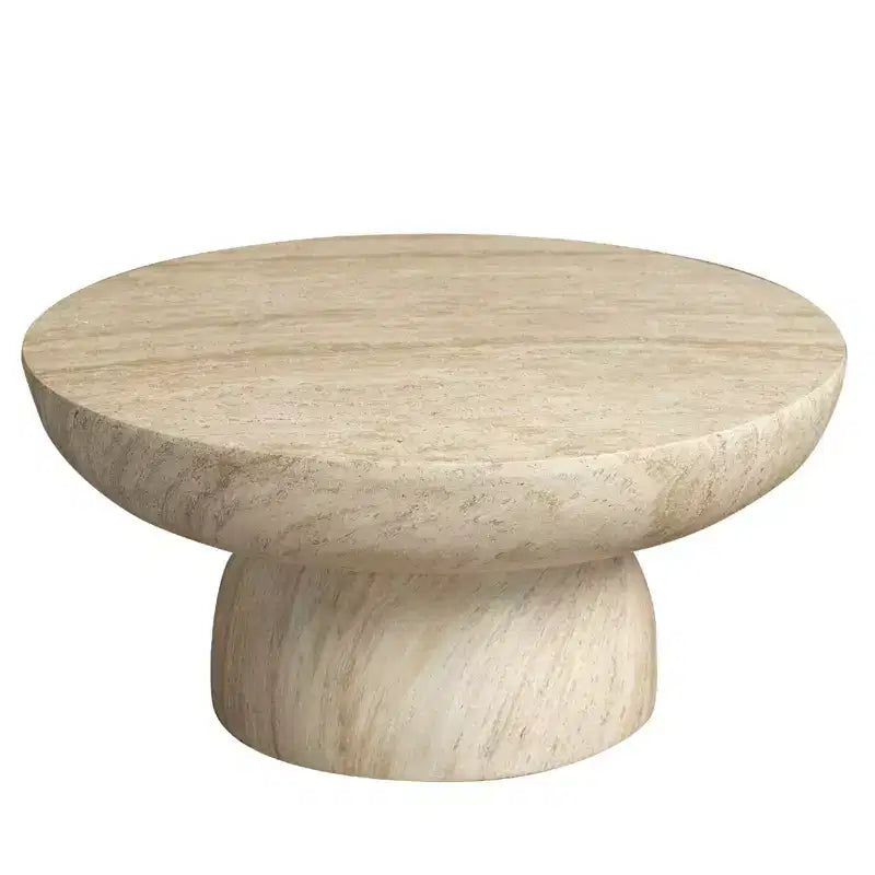 Tavolino da caffè rotondo in pietra ricostituita, tavolino decorativo con piedistallo per interni o esterni, design scolpito con piedini antiscivolo