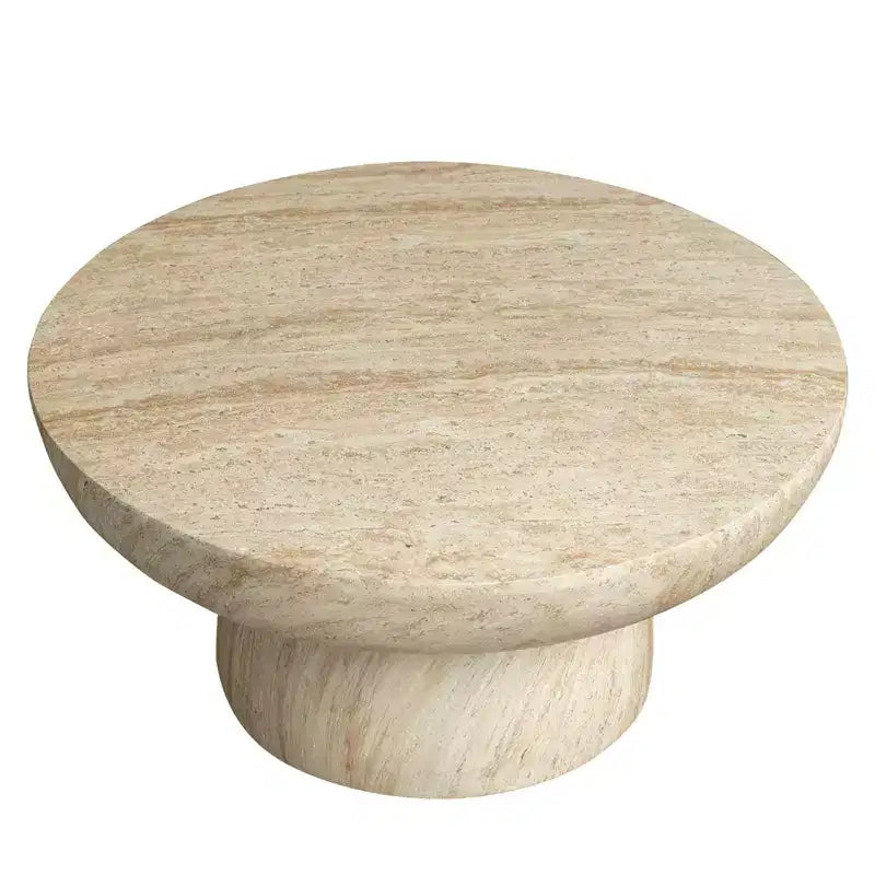 Tavolino da caffè rotondo in pietra ricostituita, tavolino decorativo con piedistallo per interni o esterni, design scolpito con piedini antiscivolo