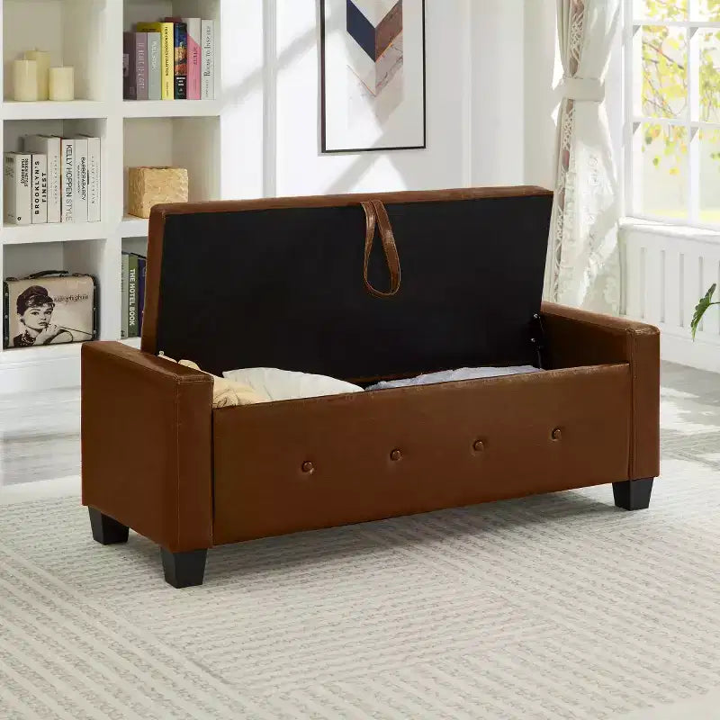 Panca contenitore da 48 in similpelle PU moderna con coperchio ribaltabile, panca con contenitore per soggiorno, camera da letto o ingresso