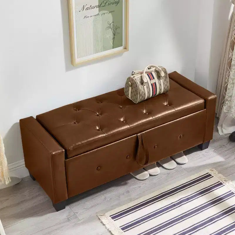 Panca contenitore da 48 in similpelle PU moderna con coperchio ribaltabile, panca con contenitore per soggiorno, camera da letto o ingresso