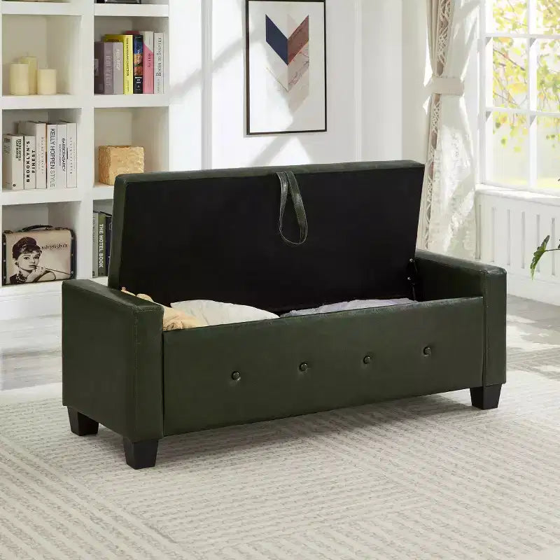 Panca contenitore da 48 in similpelle PU moderna con coperchio ribaltabile, panca con contenitore per soggiorno, camera da letto o ingresso