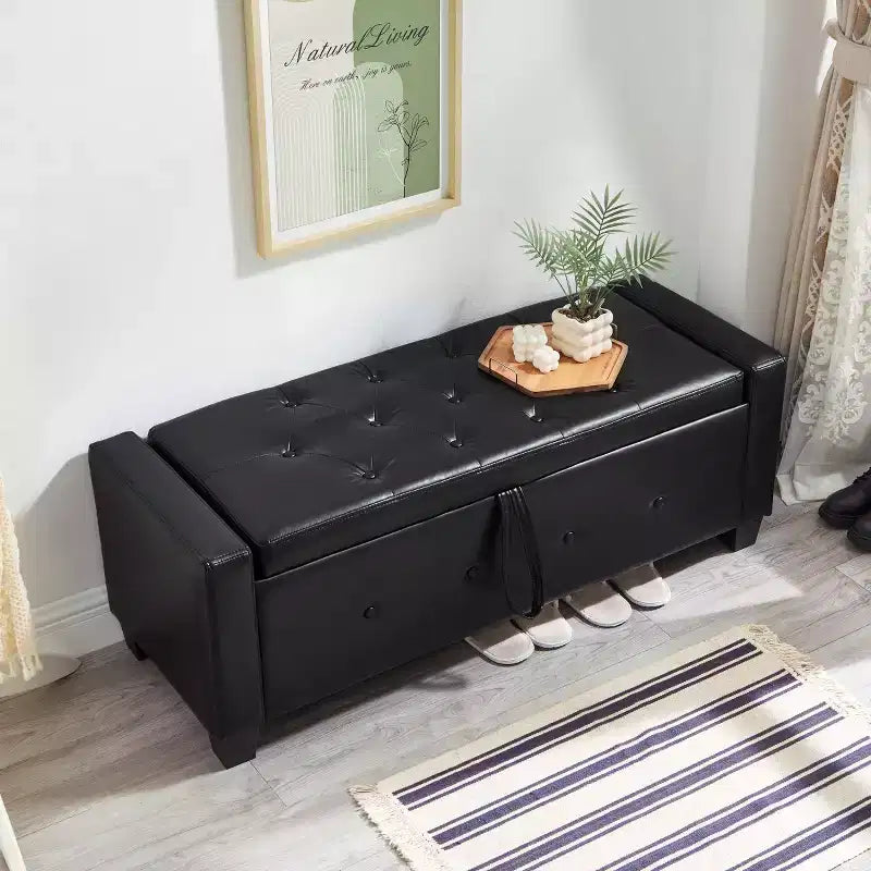 Panca contenitore da 48 in similpelle PU moderna con coperchio ribaltabile, panca con contenitore per soggiorno, camera da letto o ingresso