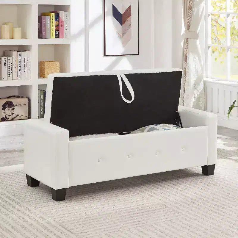 Panca contenitore da 48 in similpelle PU moderna con coperchio ribaltabile, panca con contenitore per soggiorno, camera da letto o ingresso
