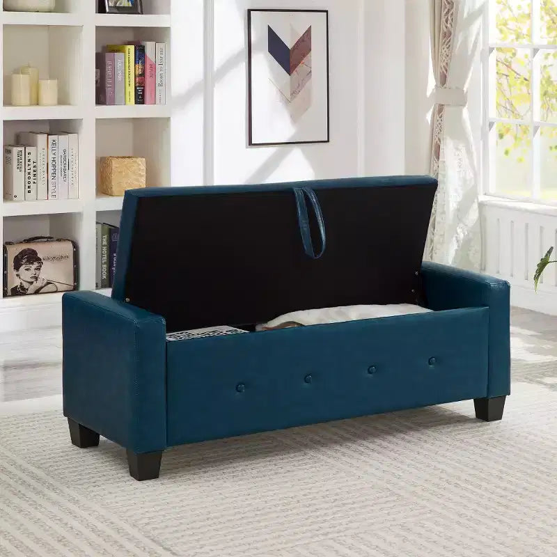 Panca contenitore da 48 in similpelle PU moderna con coperchio ribaltabile, panca con contenitore per soggiorno, camera da letto o ingresso