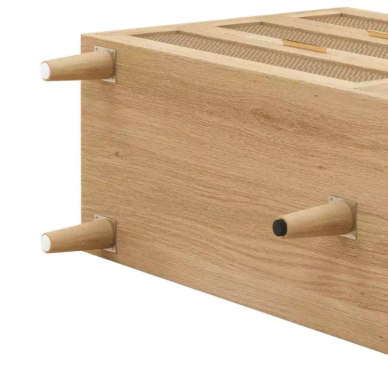 59.06-Inch 6-Drawer Rattan Storage Cabinet, Featuring White Drawer Slides; Ideal for Bedroom Use, Offering Ample Storage Space with a Natural Style.
