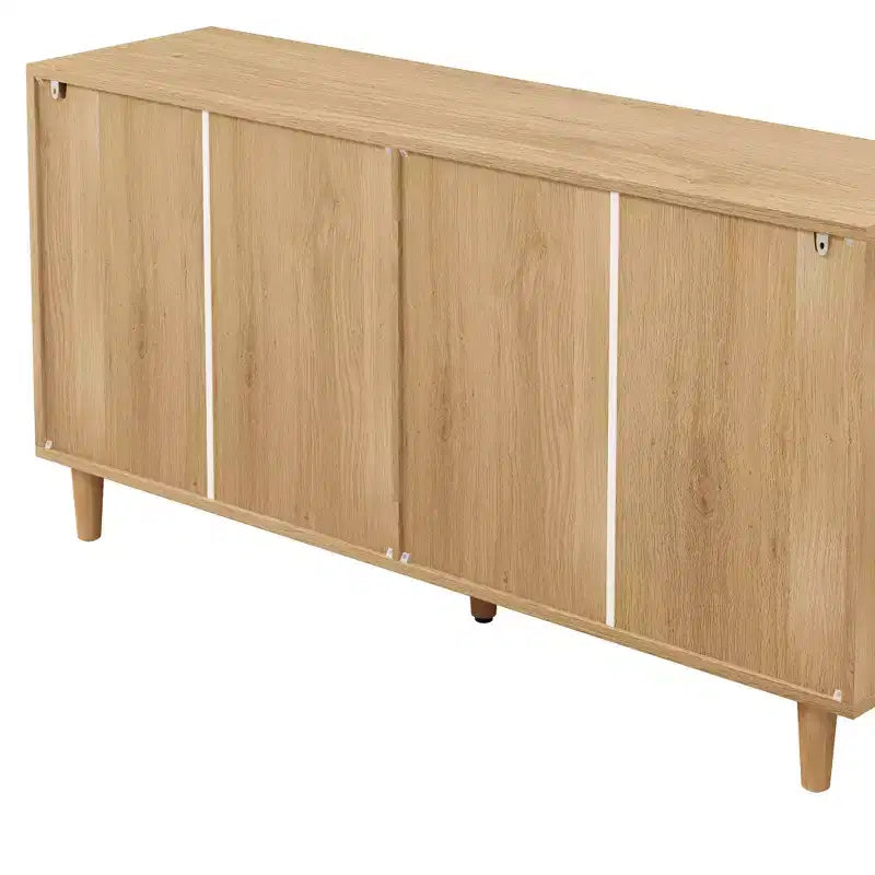 59.06-Inch 6-Drawer Rattan Storage Cabinet, Featuring White Drawer Slides; Ideal for Bedroom Use, Offering Ample Storage Space with a Natural Style.