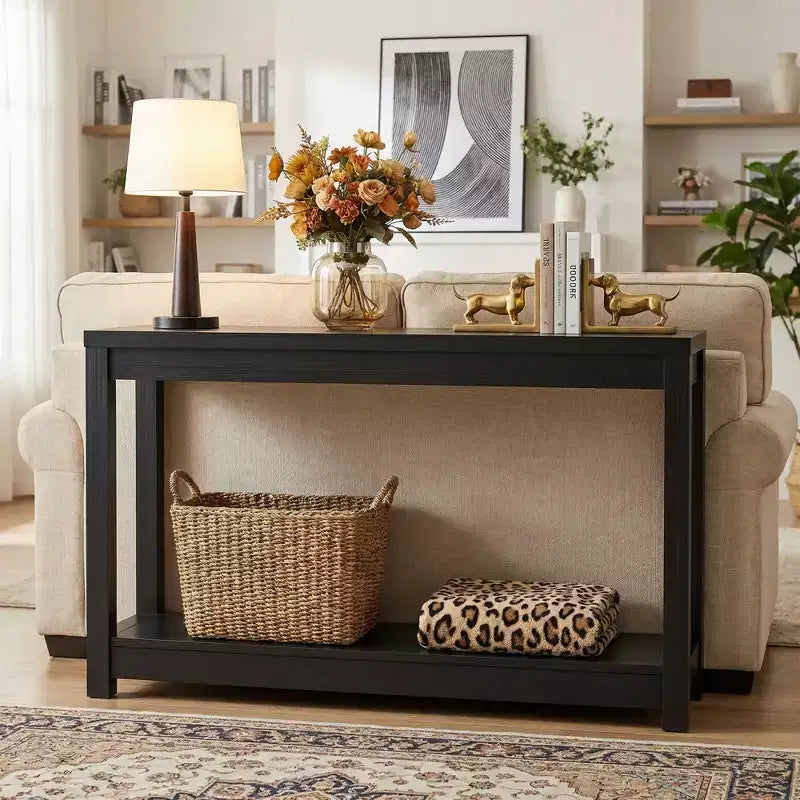 47-In Console Table with Storage Shelf, Narrow Entryway Table Behind Sofa Table