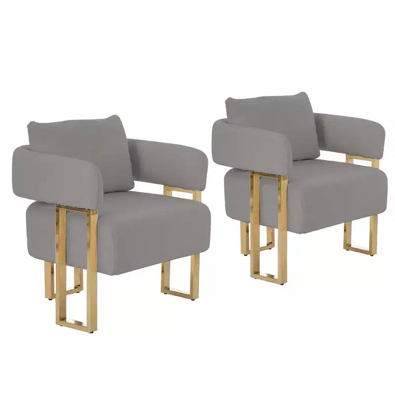 Set di 2 poltrone moderne con rivestimento in morbido pile effetto orsacchiotto e gambe in metallo dorato