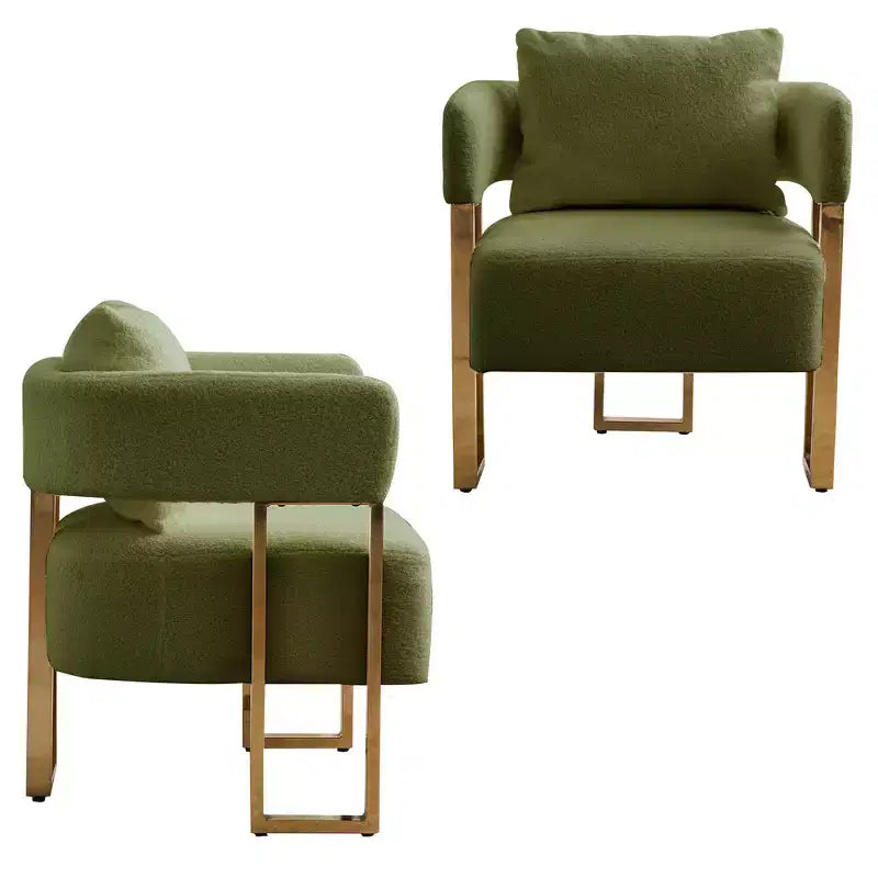 Set di 2 poltrone moderne con rivestimento in morbido pile effetto orsacchiotto e gambe in metallo dorato