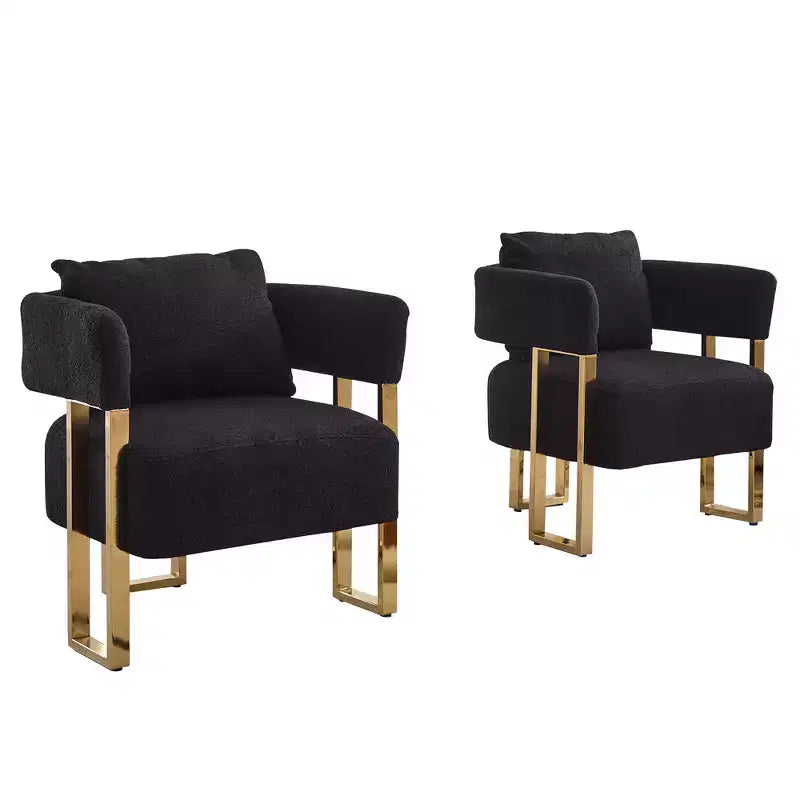 Set di 2 poltrone moderne con rivestimento in morbido pile effetto orsacchiotto e gambe in metallo dorato