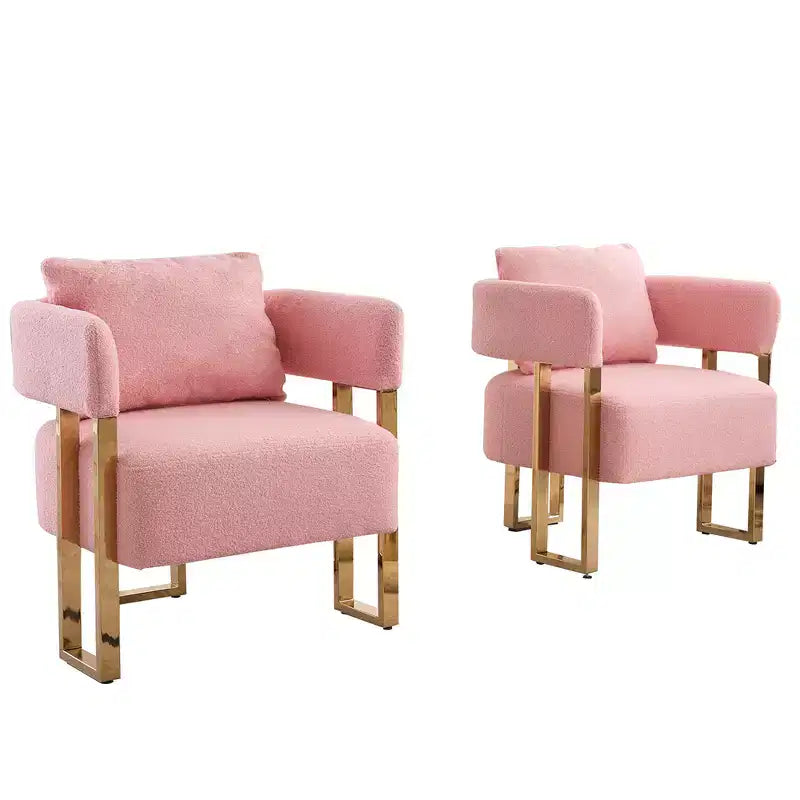 Set di 2 poltrone moderne con rivestimento in morbido pile effetto orsacchiotto e gambe in metallo dorato