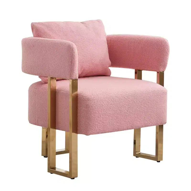 Set di 2 poltrone moderne con rivestimento in morbido pile effetto orsacchiotto e gambe in metallo dorato