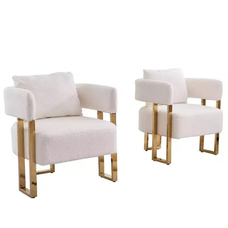 Set di 2 poltrone moderne con rivestimento in morbido pile effetto orsacchiotto e gambe in metallo dorato