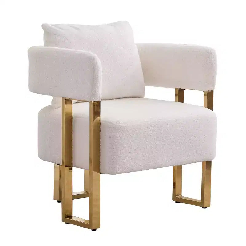 Set di 2 poltrone moderne con rivestimento in morbido pile effetto orsacchiotto e gambe in metallo dorato