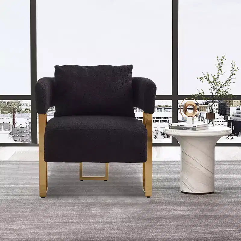 Modern Accent Chairs Set of 2 with Teddy Fleece Upholstered & Gold Metal Legs