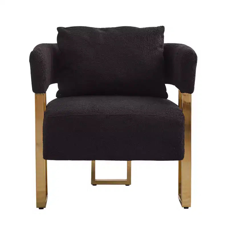 Modern Accent Chairs Set of 2 with Teddy Fleece Upholstered & Gold Metal Legs