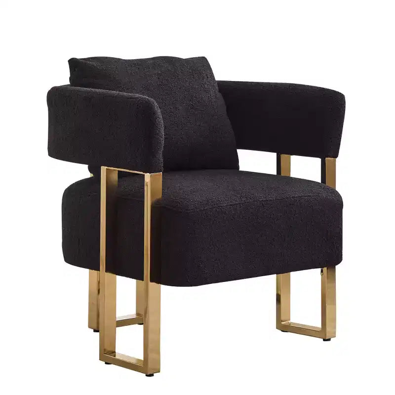 Set di 2 poltrone moderne con rivestimento in morbido pile effetto orsacchiotto e gambe in metallo dorato