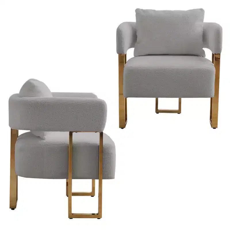 Set di 2 poltrone moderne con rivestimento in morbido pile effetto orsacchiotto e gambe in metallo dorato