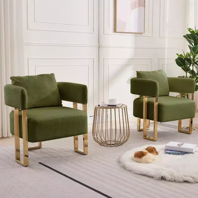 Modern Accent Chairs Set of 2 with Teddy Fleece Upholstered & Gold Metal Legs