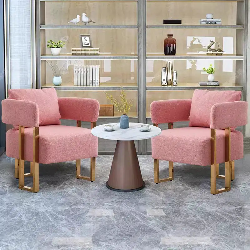 Modern Accent Chairs Set of 2 with Teddy Fleece Upholstered & Gold Metal Legs