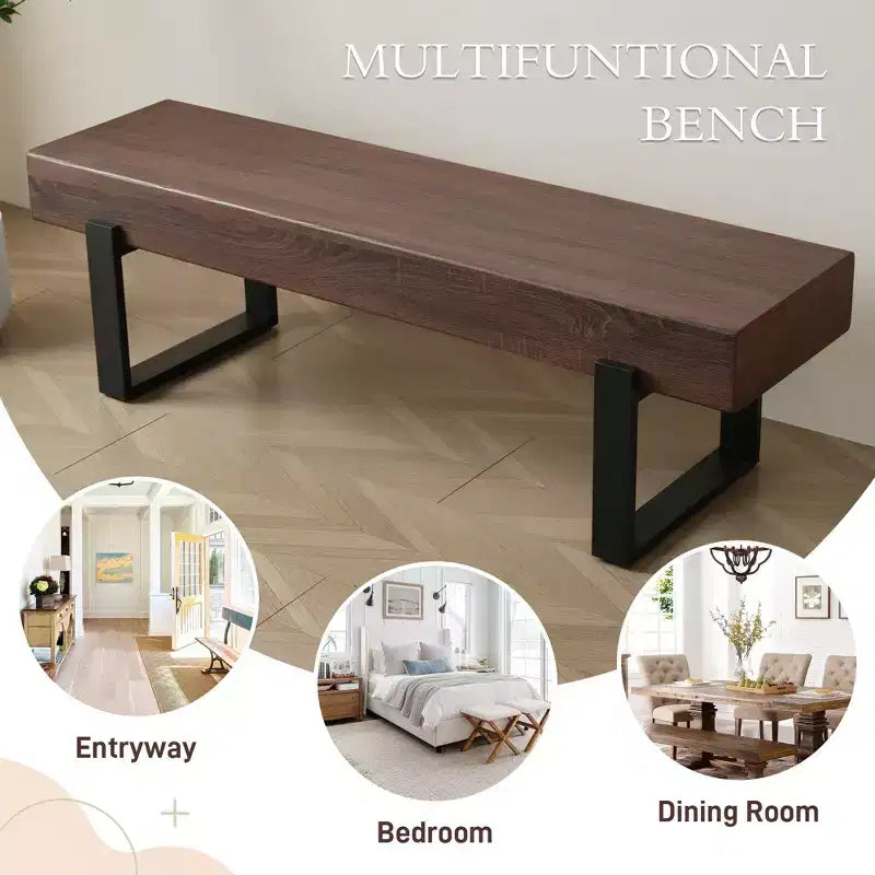 Ławka do jadalni w stylu farmhouse o szerokości 59, z blatem z MDF i metalowymi nogami, do różnych zastosowań