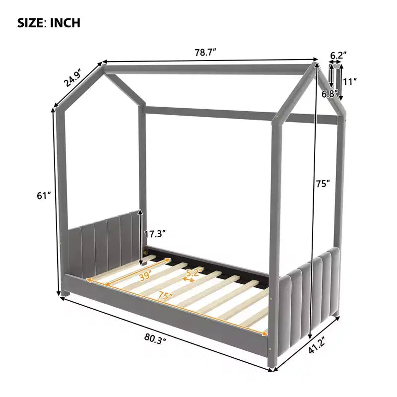 Letto Velvet House per cameretta, grigio