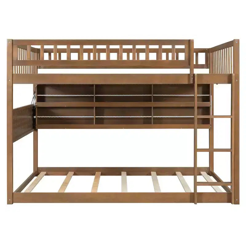 Full Over Full Modern Low Bunk Bed With Storage Lighted Shelves And Pegboard