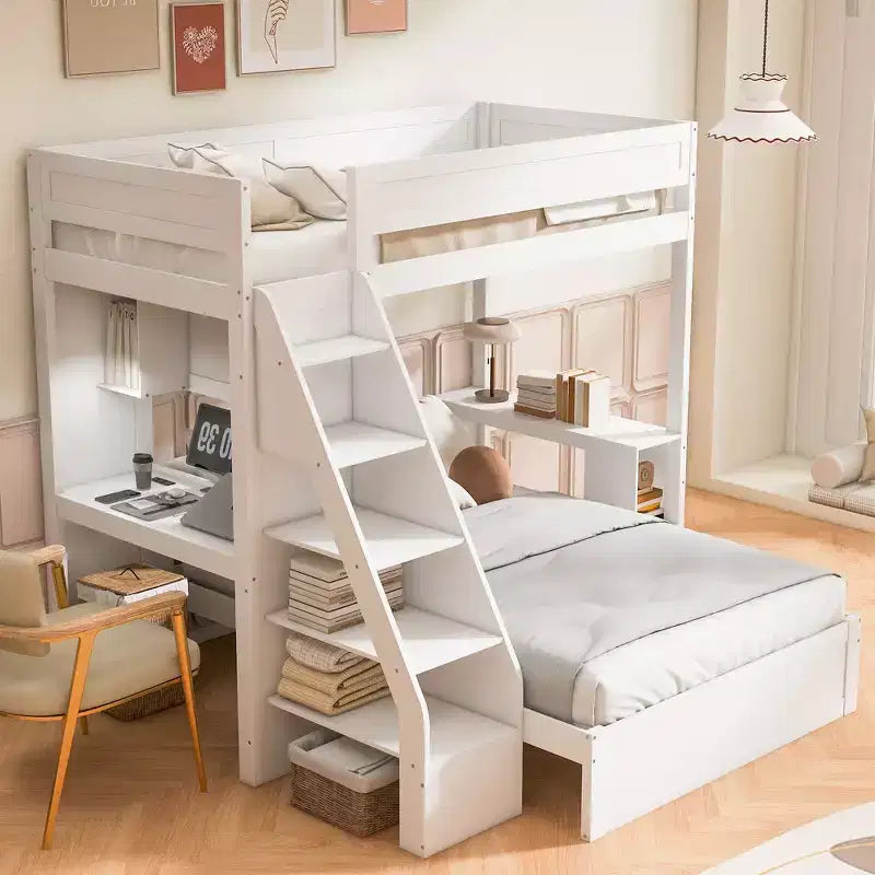 Twin XL Over Full Bed & Bed Frame with Desk and USB