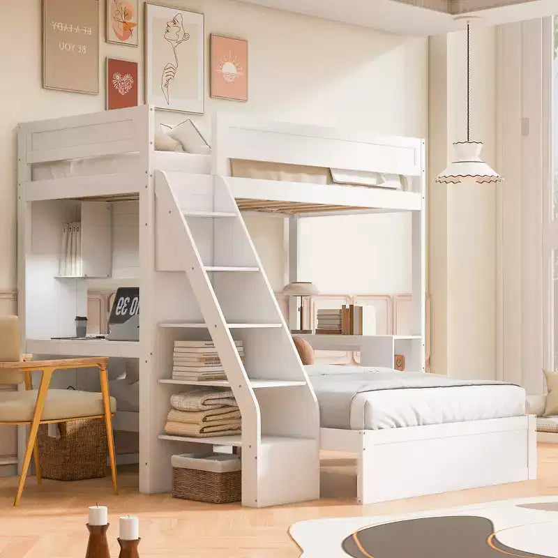 Twin XL Over Full Bed & Bed Frame with Desk and USB