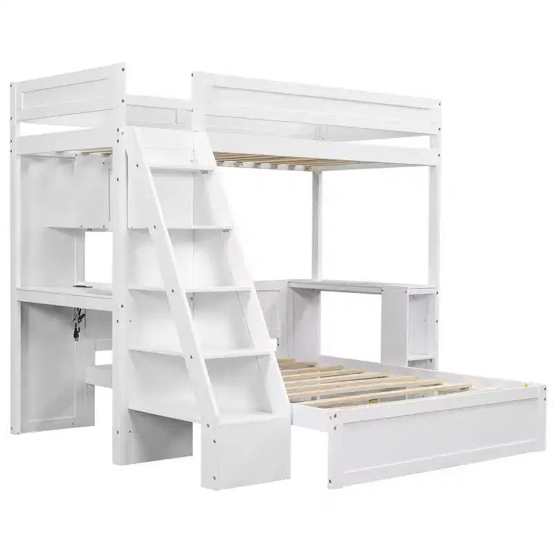 Twin XL Over Full Bed & Bed Frame with Desk and USB