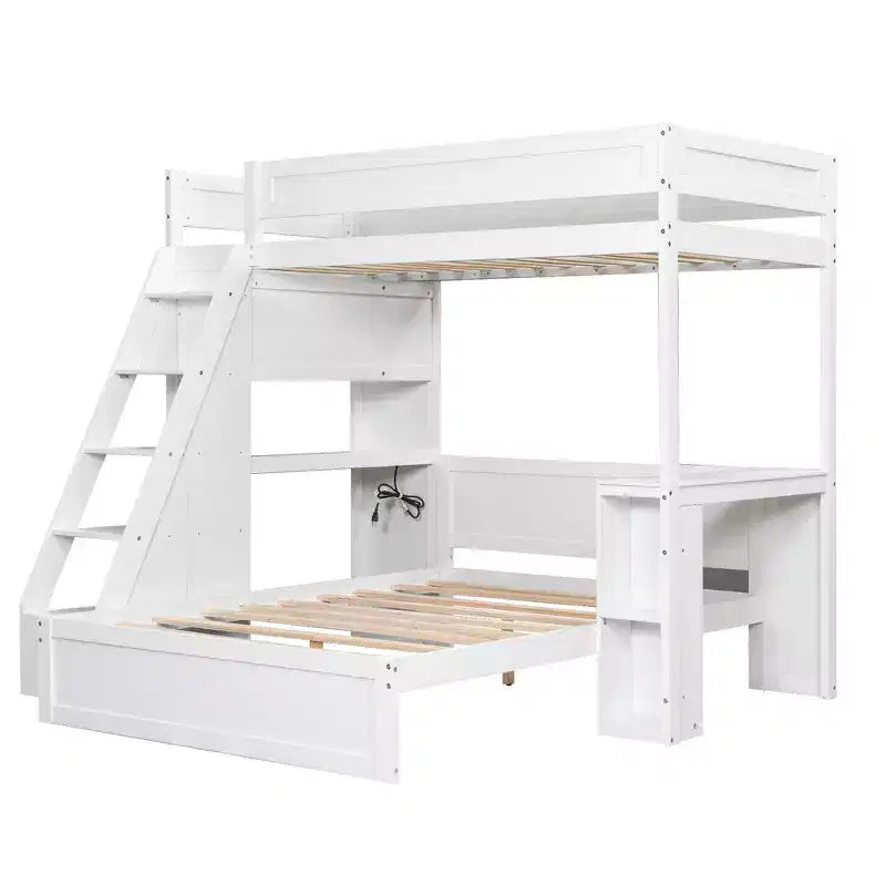 Twin XL Over Full Bed & Bed Frame with Desk and USB