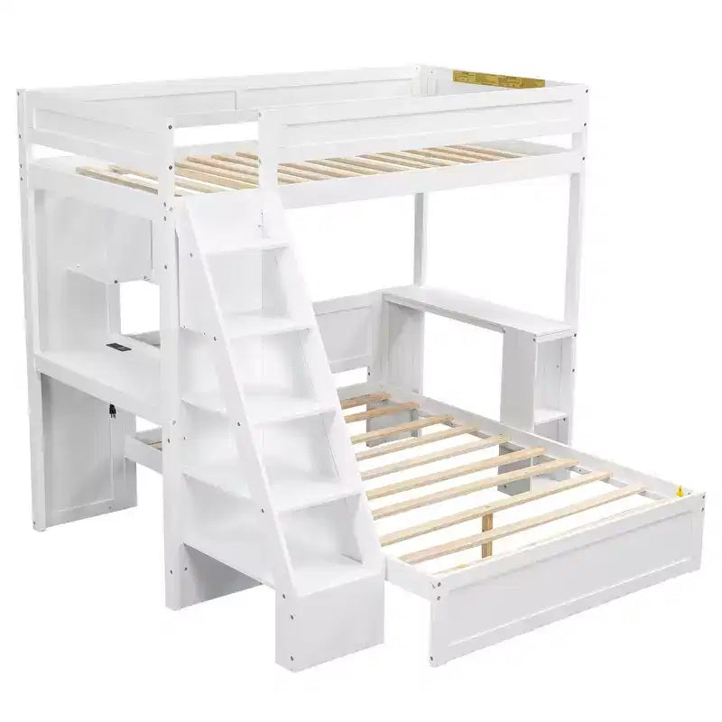 Twin XL Over Full Bed & Bed Frame with Desk and USB