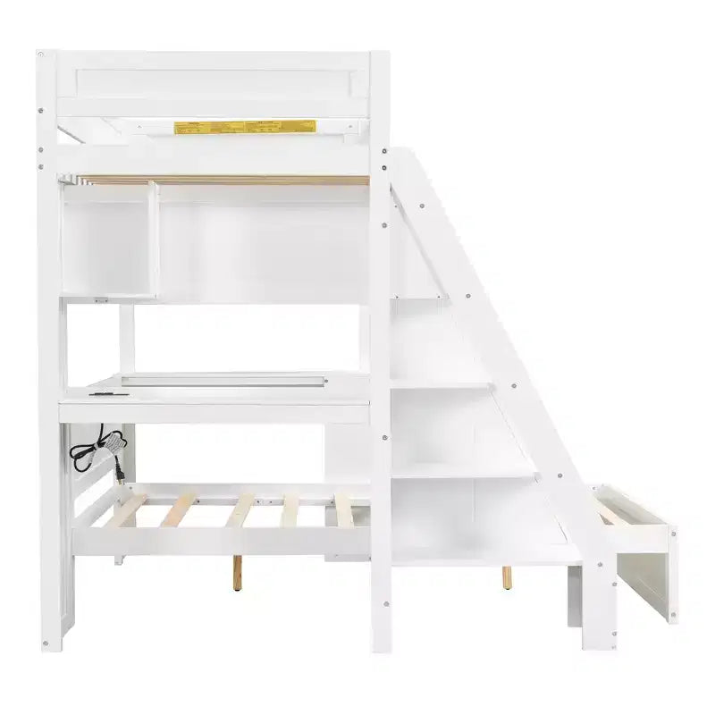 Twin XL Over Full Bed & Bed Frame with Desk and USB