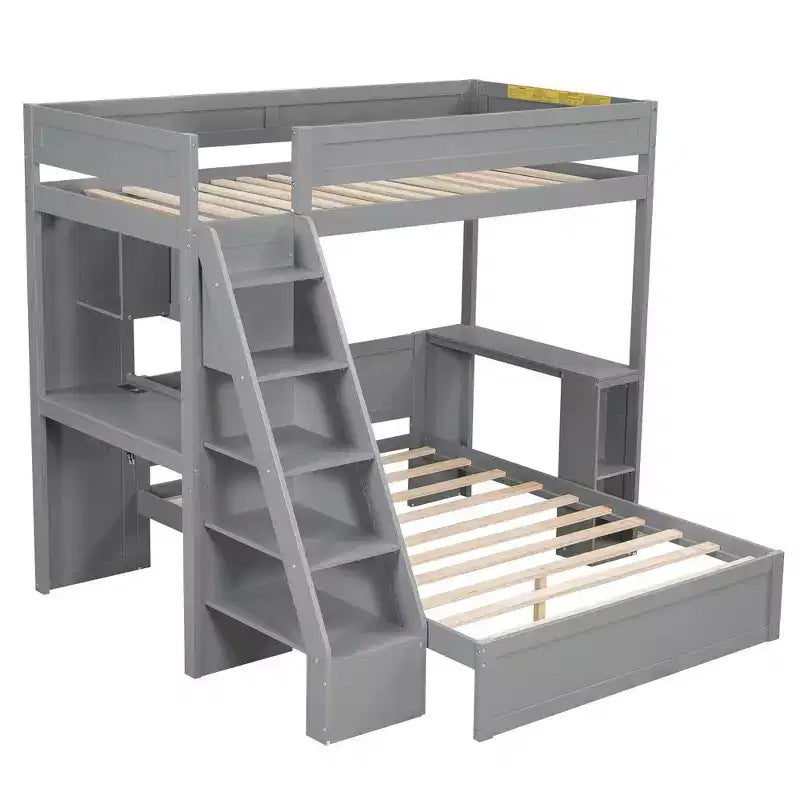 Twin XL Over Full Bed & Bed Frame with Desk and USB