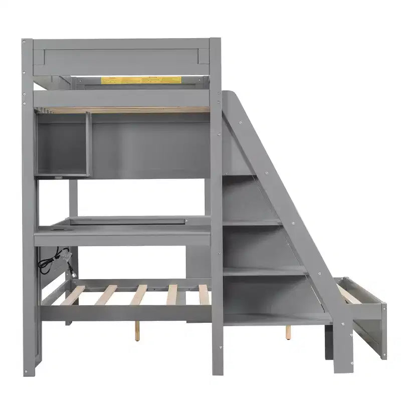Twin XL Over Full Bed & Bed Frame with Desk and USB