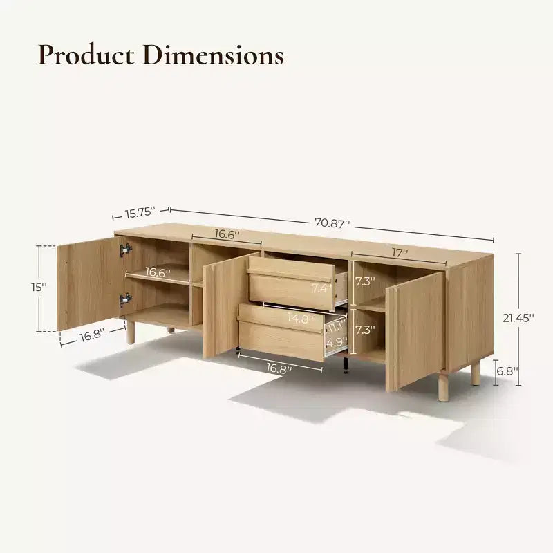 Modern TV Stand for TVs up to 75, Media Console Cabinet with Drawers, Oak Brown