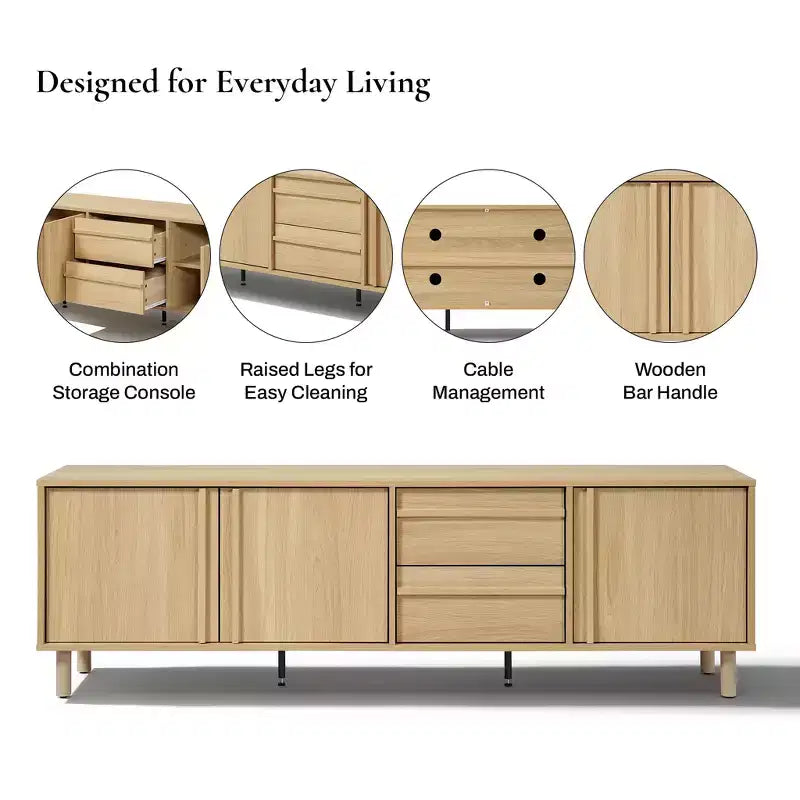 Modern TV Stand for TVs up to 75, Media Console Cabinet with Drawers, Oak Brown
