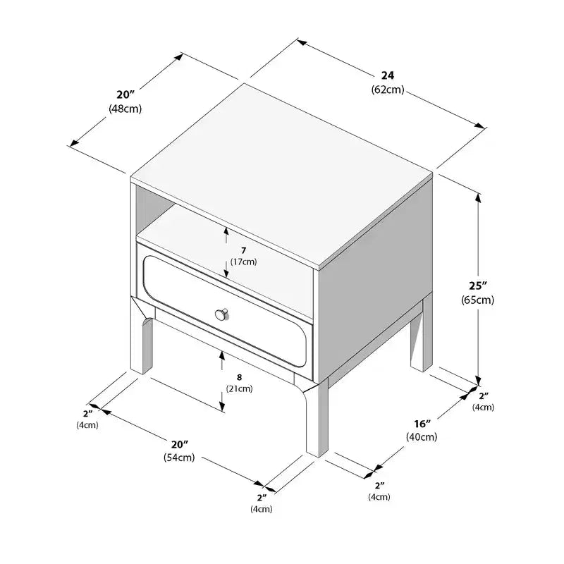 Rattan Cubby Nightstand with 1 Drawer, Electrical Outlet and Brass Knob
