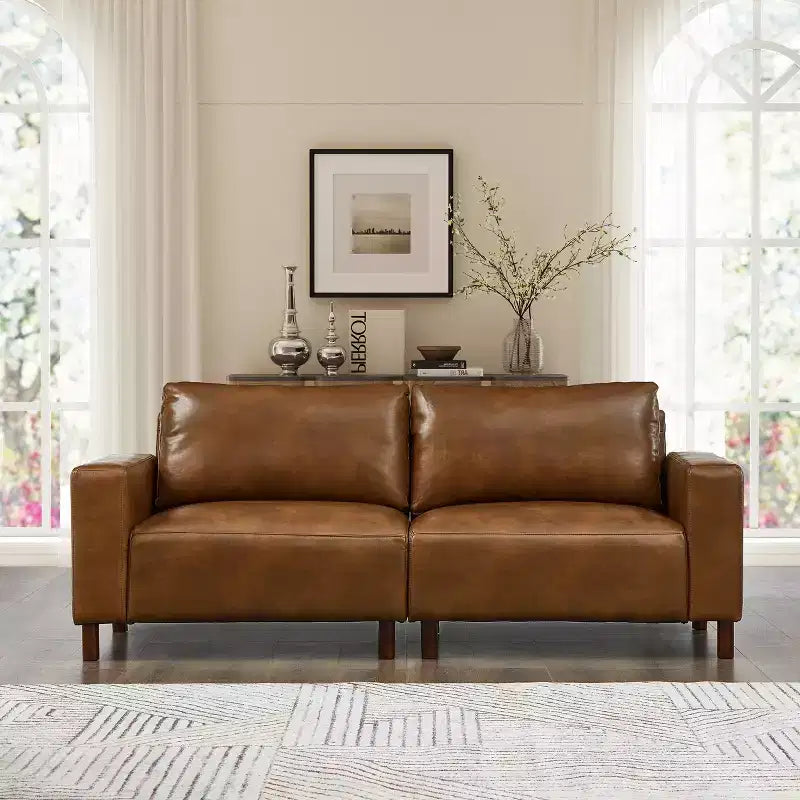 Mid-Century Modern Faux Leather Upholstered Loveseat