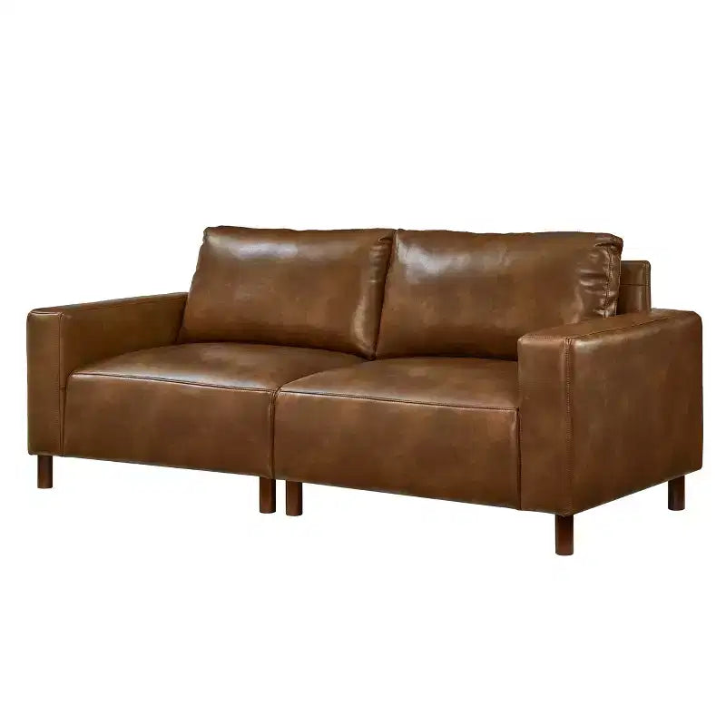 Mid-Century Modern Faux Leather Upholstered Loveseat