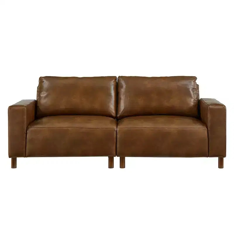 Mid-Century Modern Faux Leather Upholstered Loveseat