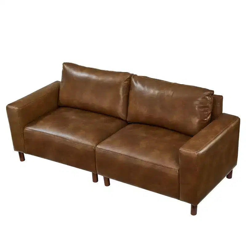 Mid-Century Modern Faux Leather Upholstered Loveseat