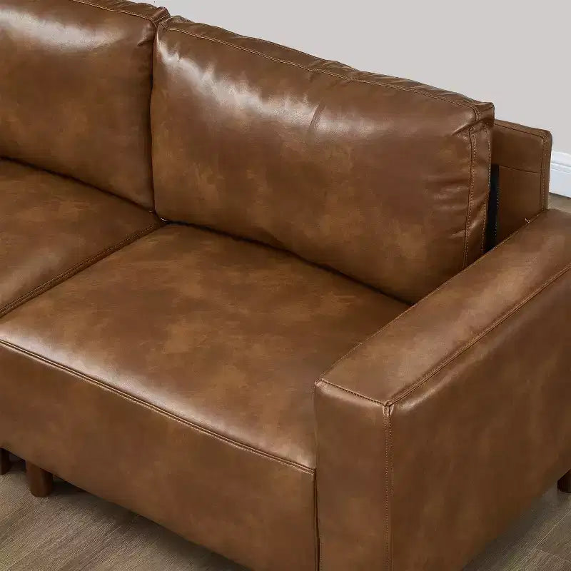 Mid-Century Modern Faux Leather Upholstered Loveseat