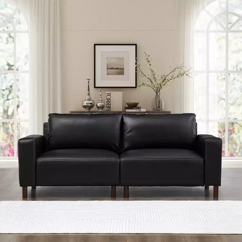 Dwuosobowa sofa w stylu nowoczesnym z połowy XX wieku, tapicerowana sztuczną skórą