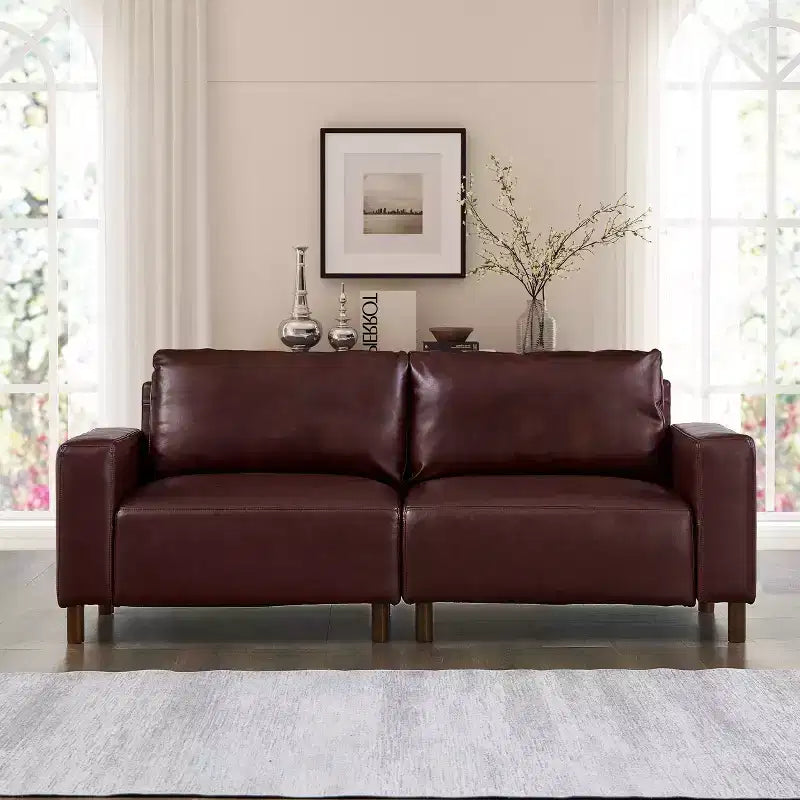 Mid-Century Modern Faux Leather Upholstered Loveseat