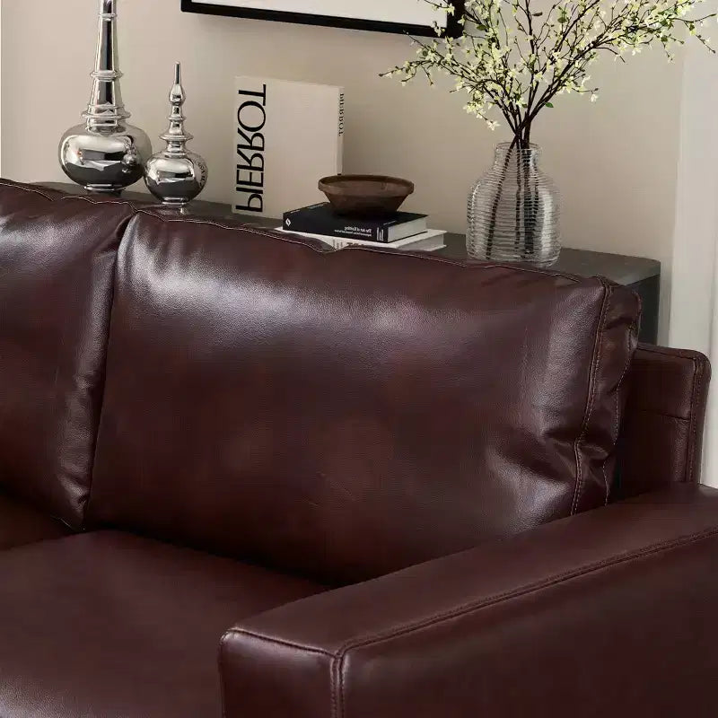Mid-Century Modern Faux Leather Upholstered Loveseat