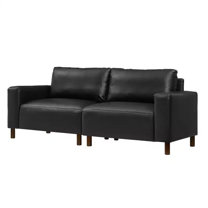 Mid-Century Modern Faux Leather Upholstered Loveseat