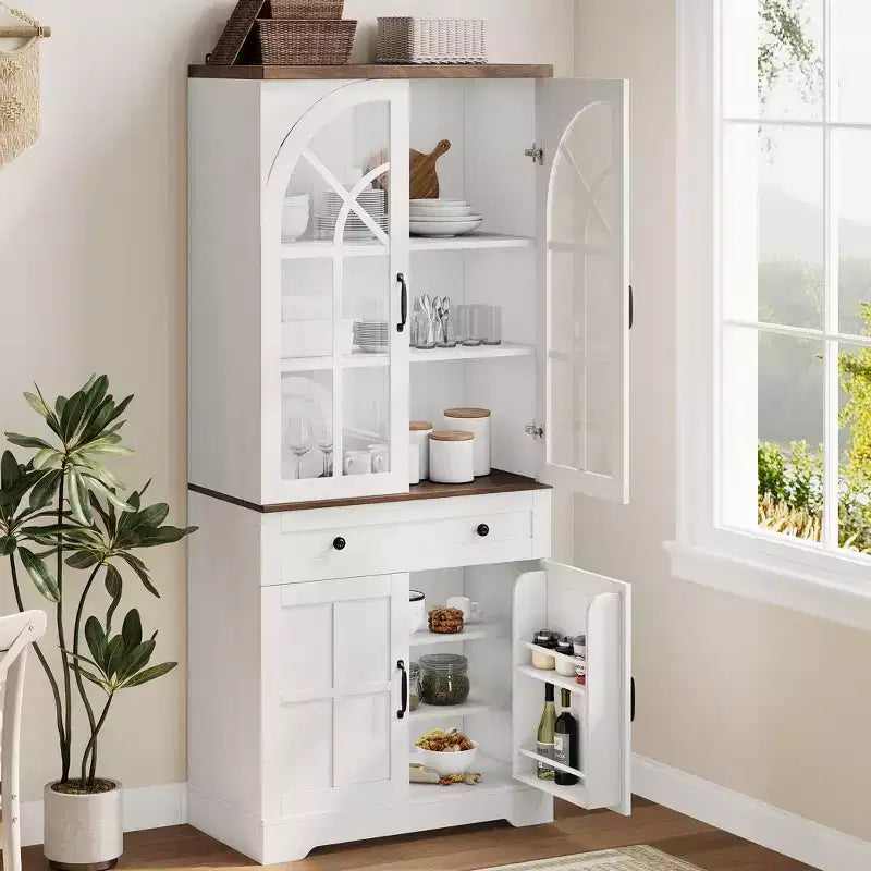 Farmhouse Pantry Cabinet, Freestanding Kitchen Cabinet, Adjustable Shelves, Multifunctional Organizer, for Kitchen, Dining Room, Living Room